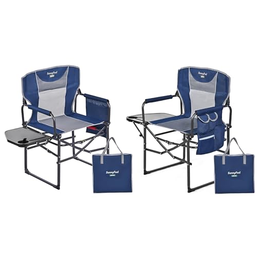 SUNNYFEEL Oversized Camping Directors Chair 2 Pack, Portable Folding Lawn Chairs for Adults Heavy Duty with Side Table,Pocket for Beach, Fishing