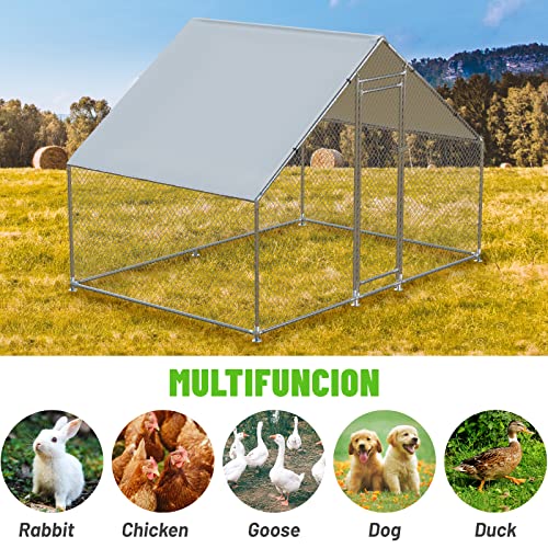 Large Metal Chicken Coop Walk-in Poultry Cage with Water-Resident and Anti-UV Cover Duck Rabbit Cat House Outdoor Chicken Run Pen with Spire Shaped