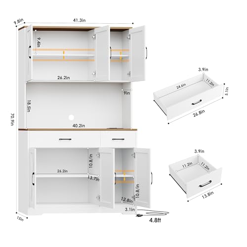 HOSTACK 71" Pantry Cabinet with Charging Station, Tall Kitchen Pantry Storage Cabinet with Microwave Stand