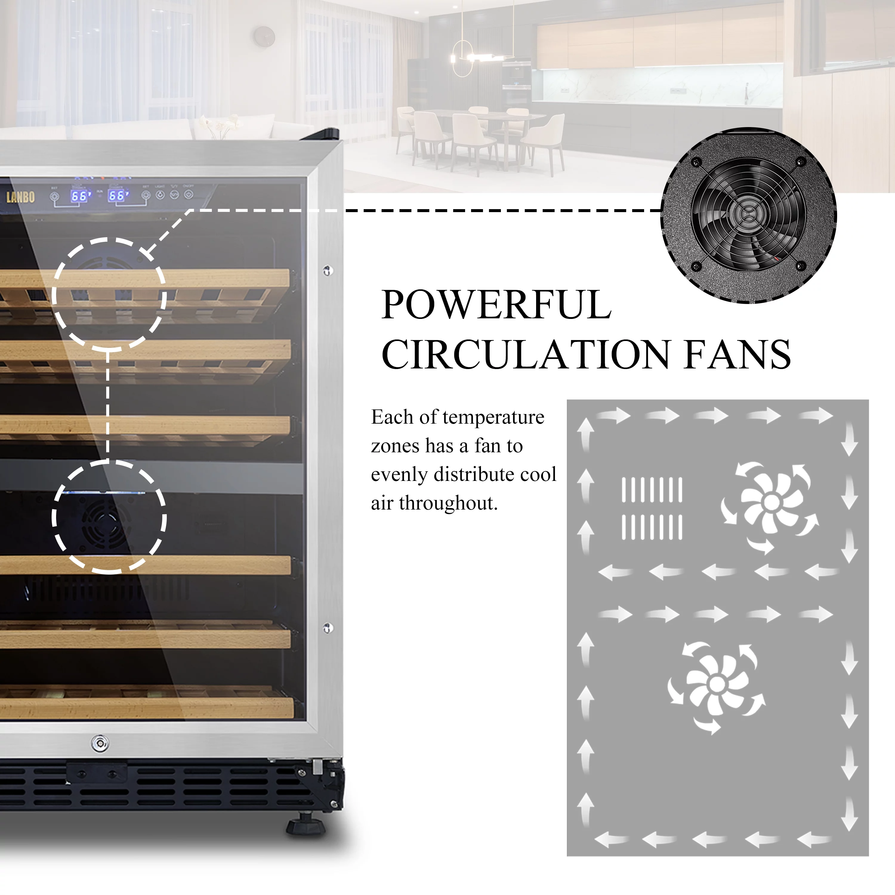 Lanbo 24 inch Width 44 Bottle Built-in Compressor Dual Zone Wine Cooler