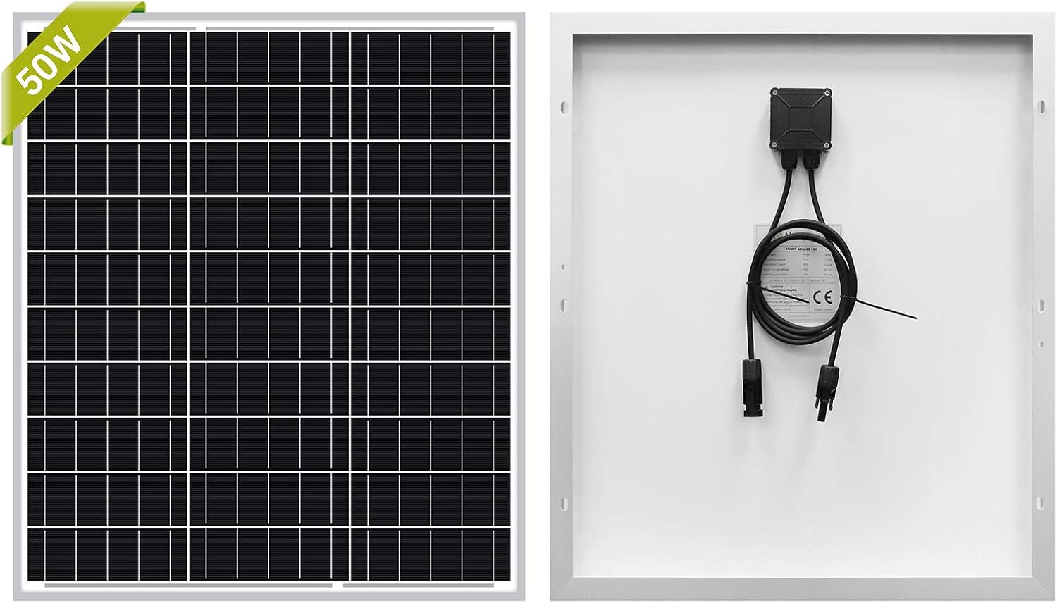 Newpowa 50W Solar Panel 50W(Watts )12V(Volts) Monocrystalline PV Module High-Efficiency Battery Maintainer Power for Battery Charging of Boat RV