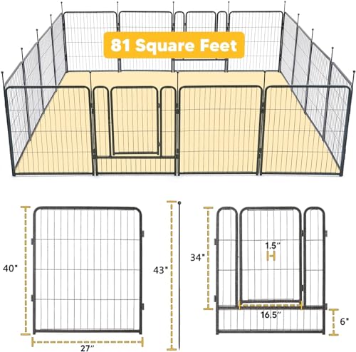 TMEE Dog Playpen, 40" Height 16 Panels Outdoor Dog Fence Pet Play Pen, Puppy Pens for Large/Medium/Small Dogs, Ideal for RV, Camping, Yard, Indoor