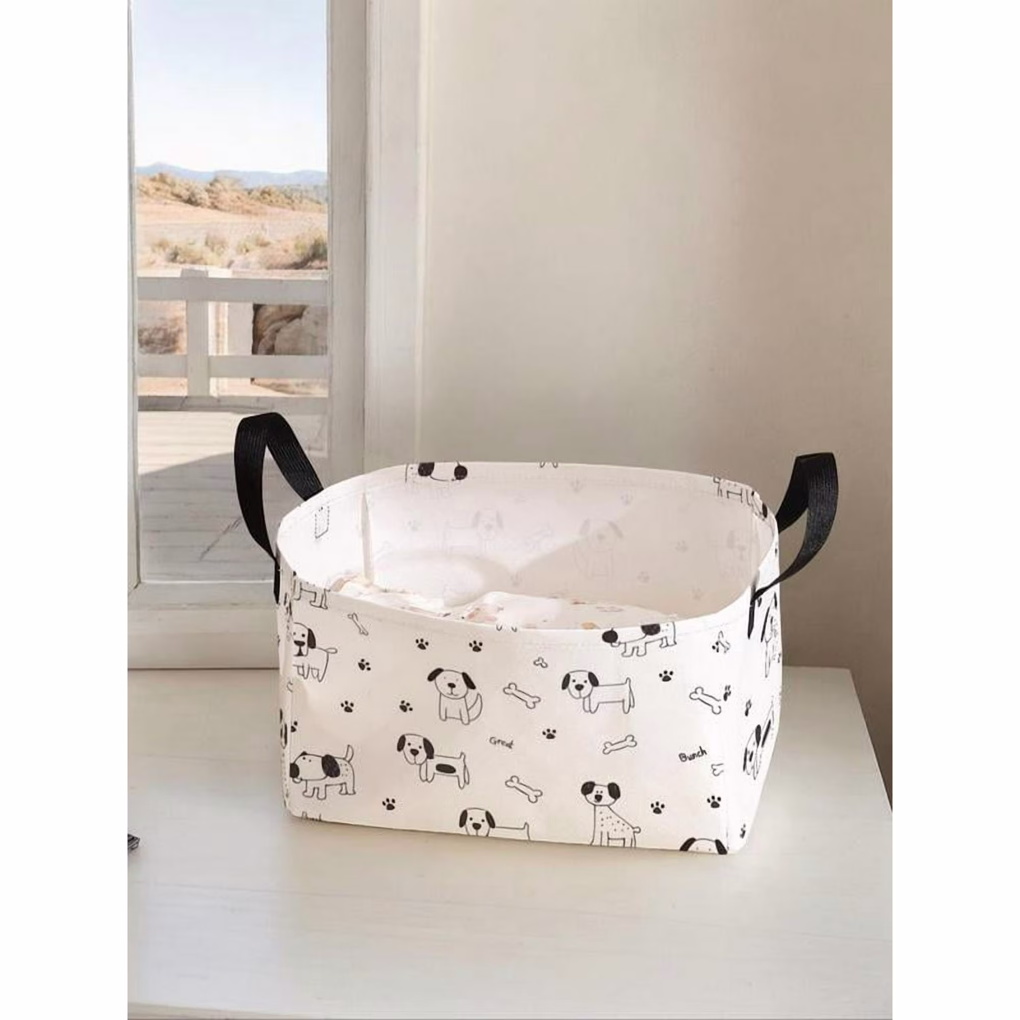 Dog Paw Print Storage Basket with Handle, Multi-functional Storage Basket, Foldable Clothes Storage Basket, Home Organizer for Living Room, Bathroom