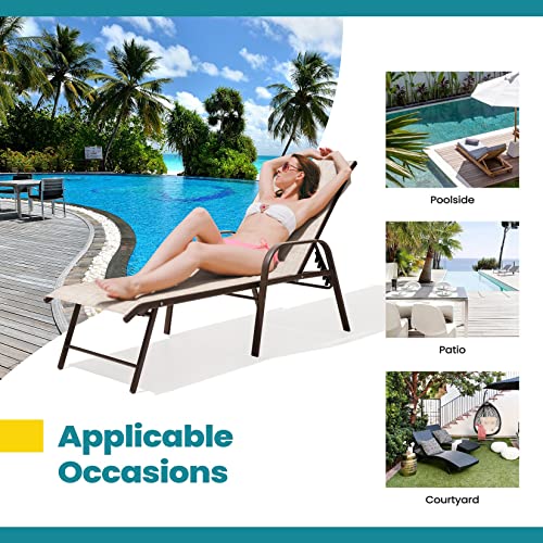 Pellebant Aluminum Pool Lounge Chairs Set of 2, Patio Chaise Lounge with Adjustable Backrest & Armrest, Pool Lounge Chairs Heavy Duty for Outside