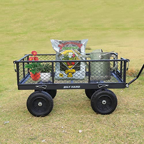 BILT HARD 880 lbs 10" Flat Free Tires Steel Garden Cart with 180° Rotating Handle and Removable Sides