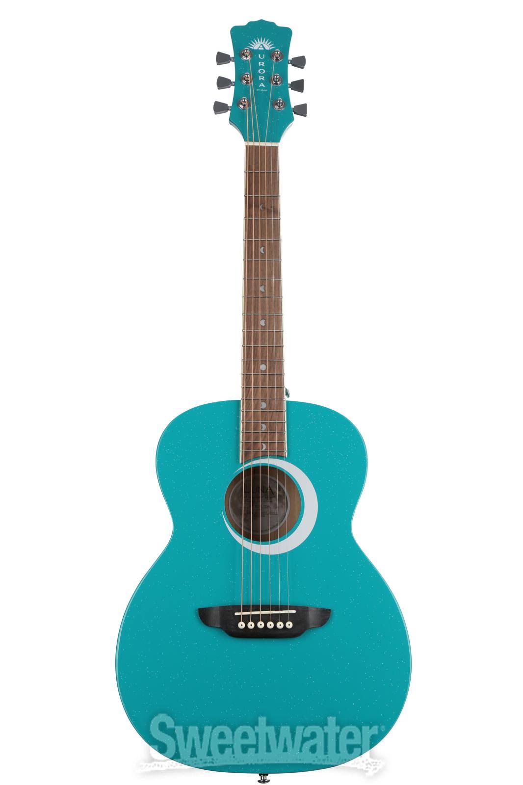 Luna Aurora Borealis 3/4 Size Acoustic Guitar Teal - Megean