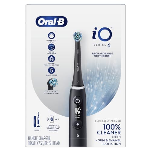 Oral-B iO Series 6 Rechargeable Electric Toothbrush with Visible Pressure Sensor to Protect Gums, 2 Minute Timer, 5 Cleaning Settings