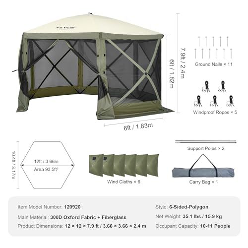 VEVOR Pop Up Gazebo Screen Tent, Pop-Up Instant Gazebo Tents with Mosquito Netting Outdoor Canopy