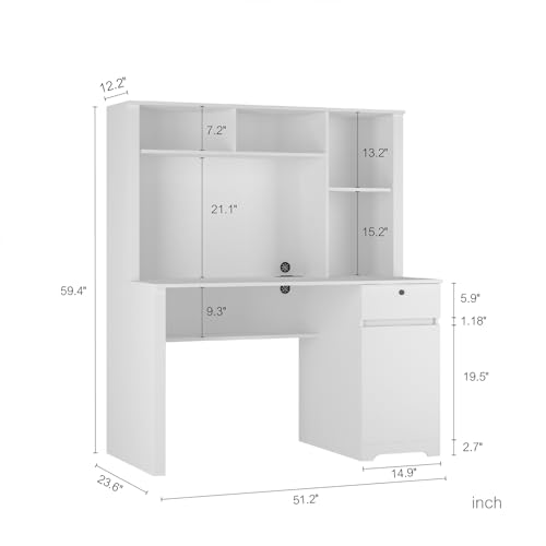 Computer Desk with Hutch & Bookshelf,Wood Executive Desk Teens Student Desk Writing Laptop Home Office Desk with Drawers