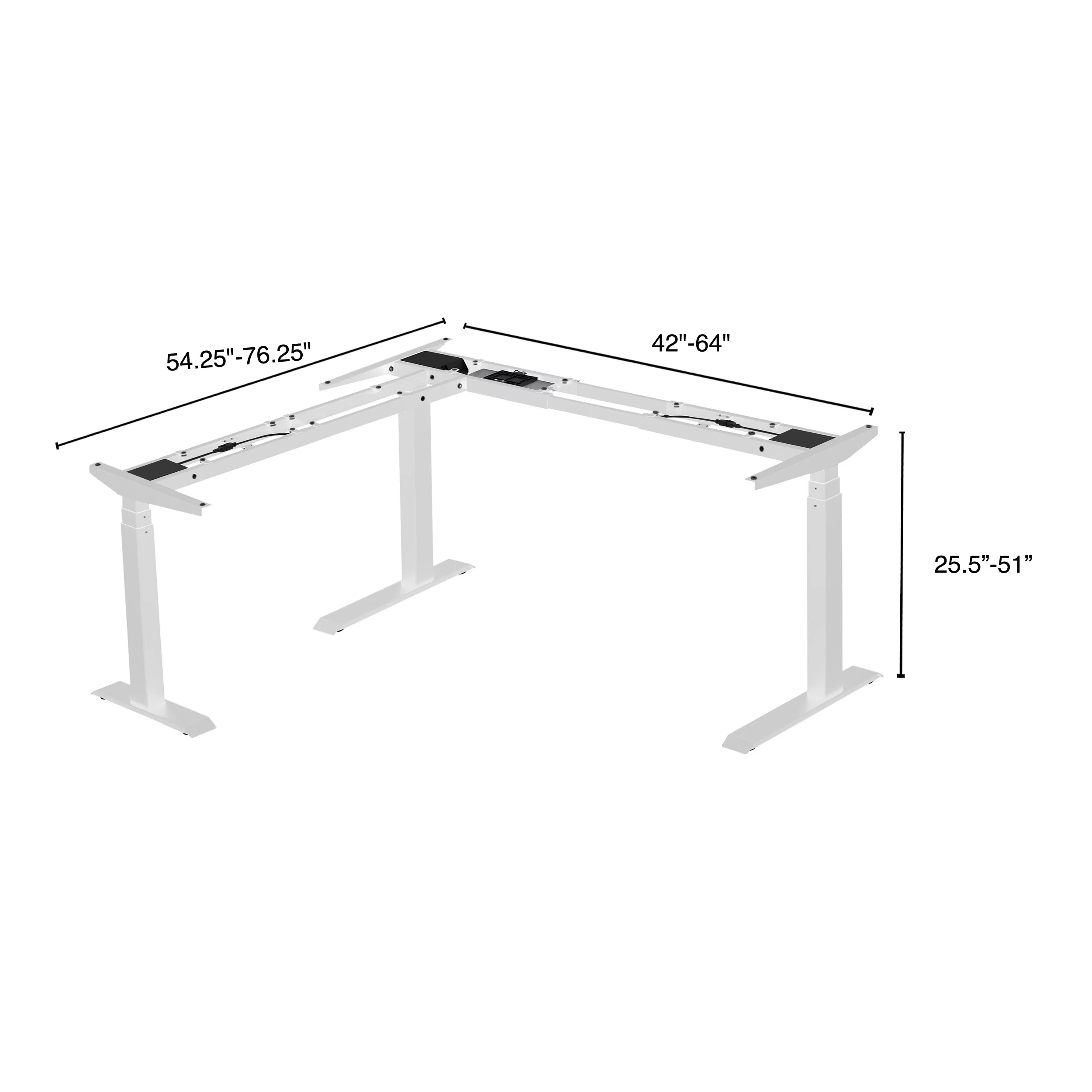 Stand Up Desk Store Triple Motor Electric L-Shaped Corner Standing Desk EZ Assemble Frame  with Adjustable Width (White, Frame Only)