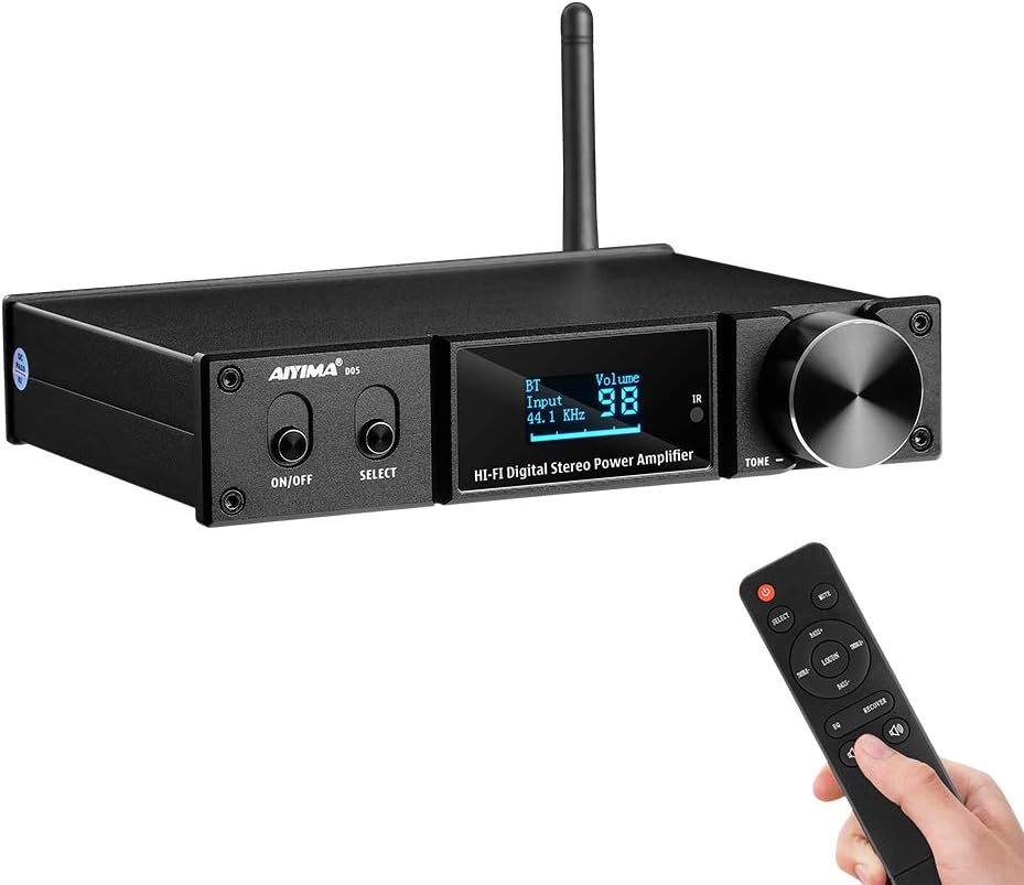 AIYIMA D05 Bluetooth 5.0 Power Amplifier 120Wx2 Stereo HiFi 2.1 CH Digital Sound Amplificador 24Bit/192kHz Class D Amp USB DAC Coaxial Optical OLED