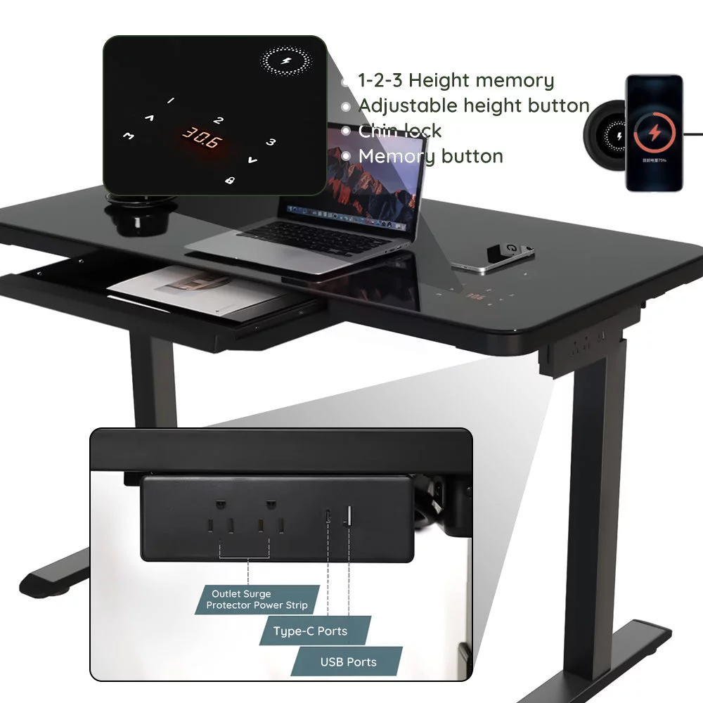 Glass tabletop standing desk - Black