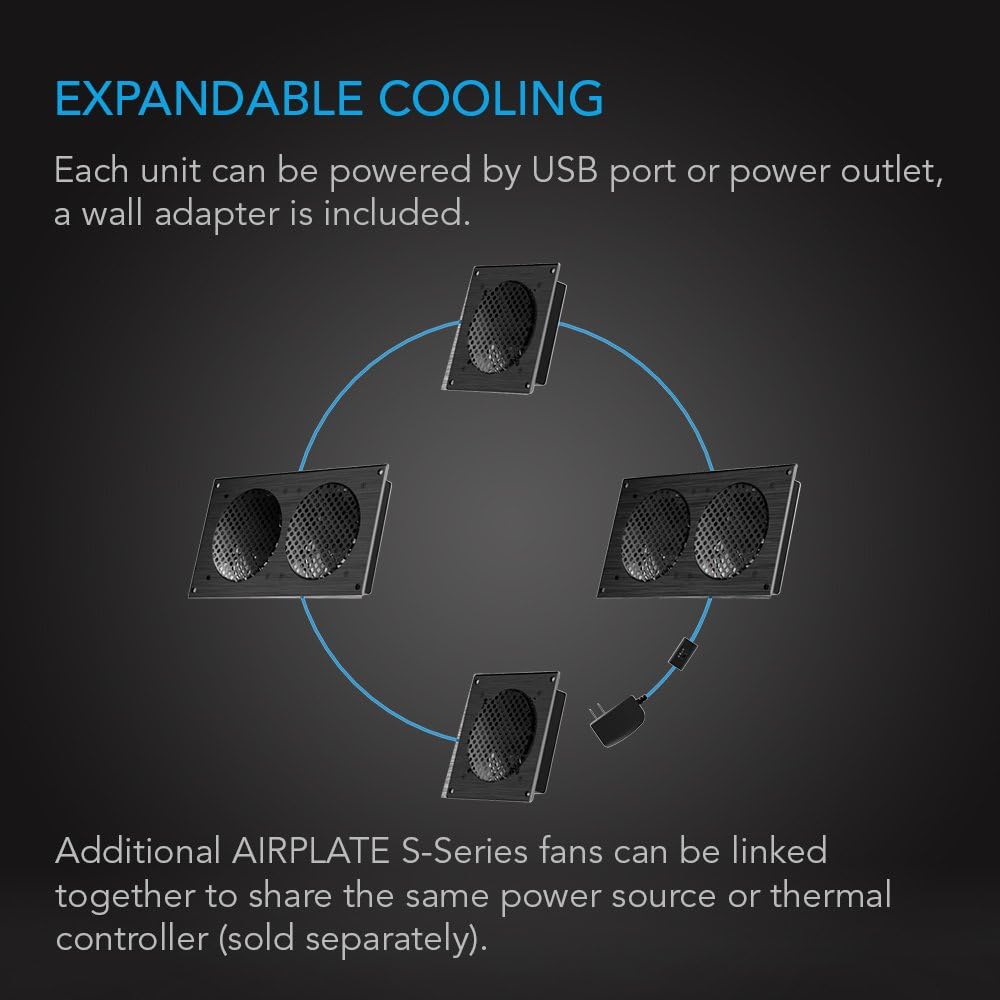 AC Infinity AIRPLATE S5, Quiet Cooling Fan System 8 with Speed Control, for Home Theater AV Cabinets Pack of 2