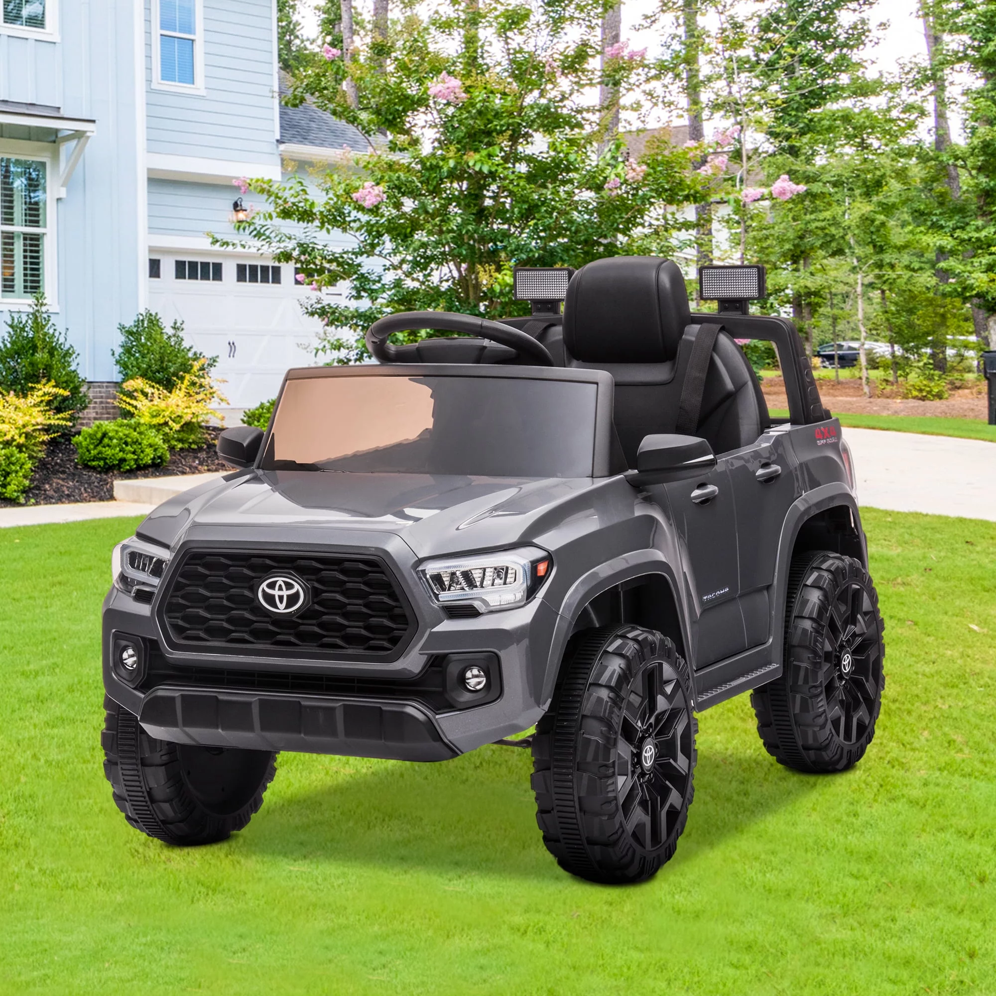 Licensed Toyota Tacoma Electric Ride on Vehicle for Kids, 12V Powered Ride on Car Toys with Remote Control, LED Lights, MP3 Player, Gray
