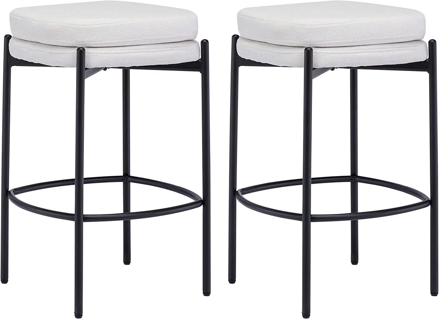 Duhome Boucle Fabric Bar Stools Set of 2 Modern Barstools Counter Stools 26" Stools for Kitchen Island Backless Bar Chairs, Cream White