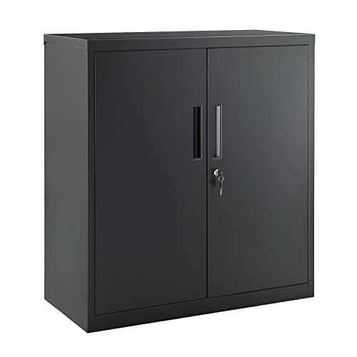 SONGMICS Garage Cabinet, Metal Storage Cabinet with Doors and Shelves, Office Cabinet for Home Office, Garage and Utility Room, Grey UOMC013G01