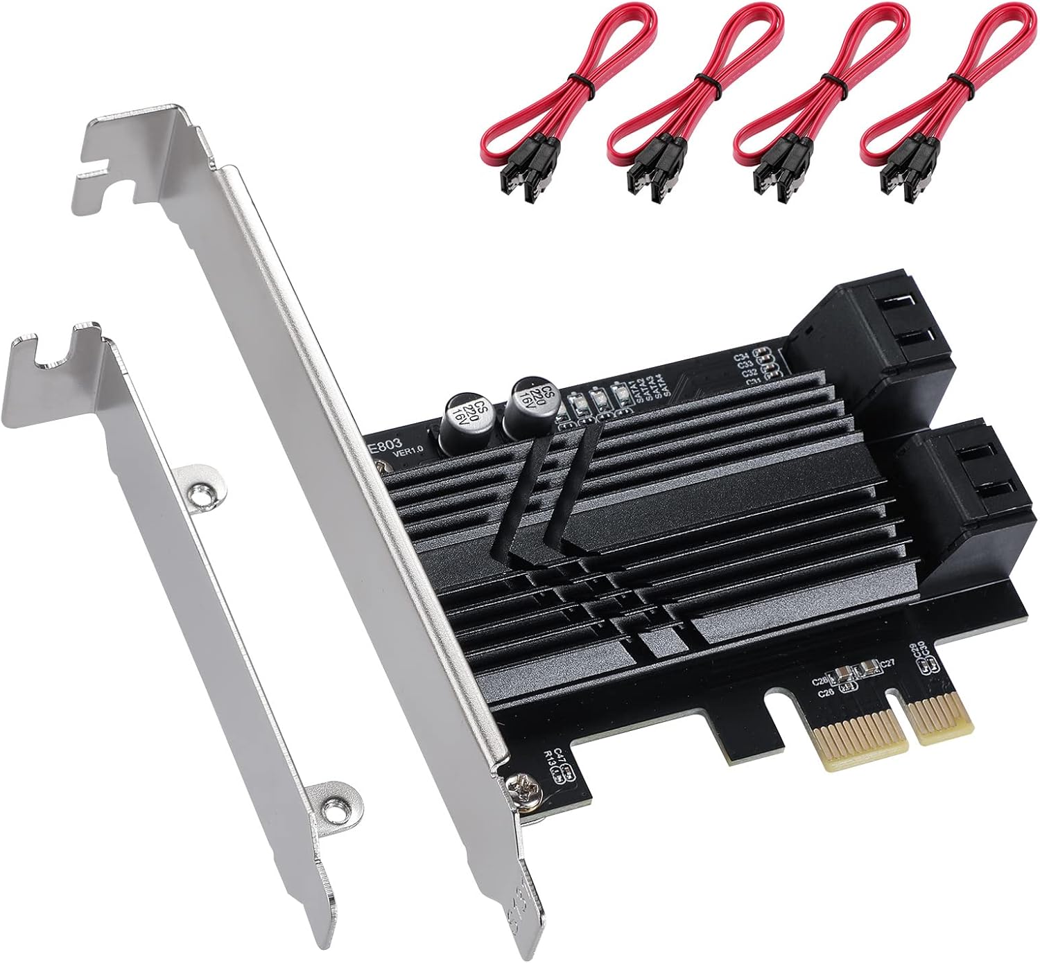 PCIe x1 SATA Card 6 Port, SATA 3.0 Controller Expansion Card with 6 SATA Cables & Low Profile Bracket,SATA III PCIE Gen3 Adapter(6Gbps) ASM1166 Chip