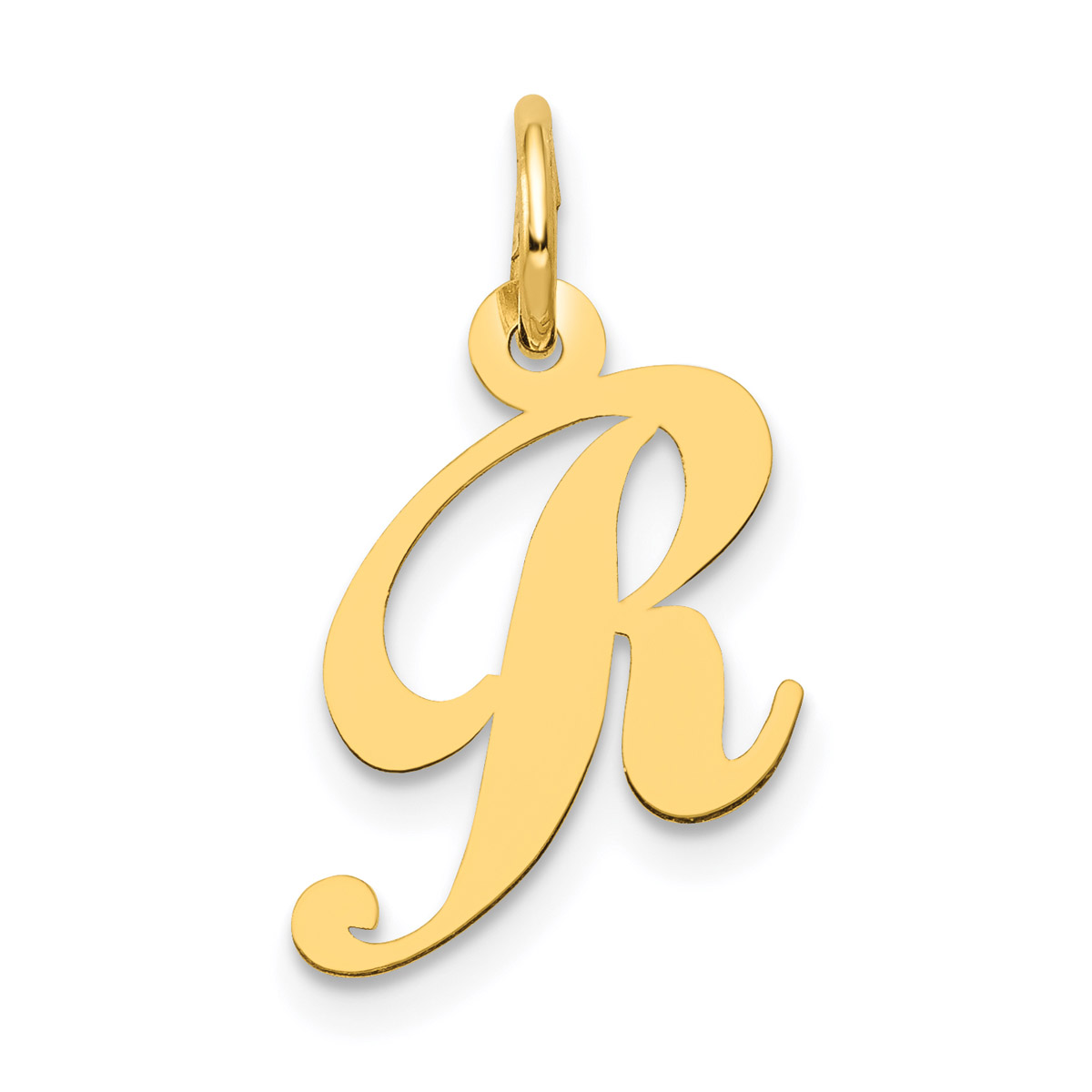 Carat in Karats 14K Yellow Gold Small Fancy Script Letter R Initial Pendant Charm With 14K Yellow Gold Lightweight Rope Chain Necklace 18''