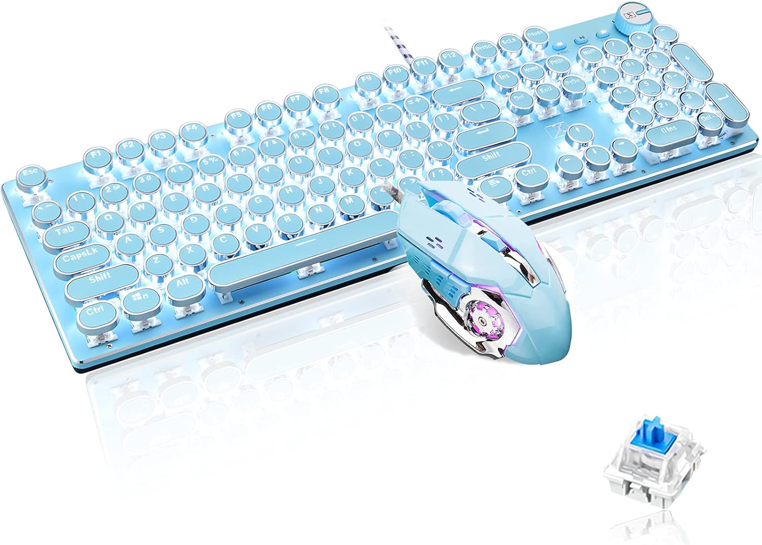 ALKEM Mechanical Gaming Keyboard with RGB Backlit Retro Typewriter Keyboard Full-Size 104 Keys Waterproof USB Wired Black Keyboard Blue Switch
