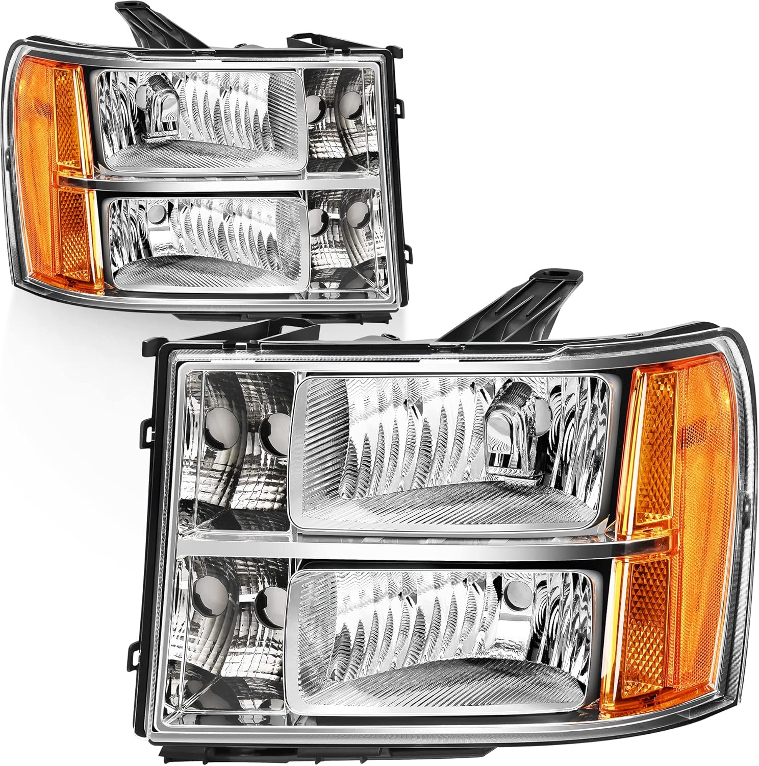 AUTOSAVER88 Headlight Assembly Compatible with 2007-2013 GMC Sierra 1500/2007-2014 Sierra 2500HD 3500HD Black Housing Clear Lens(Driver and Passenger