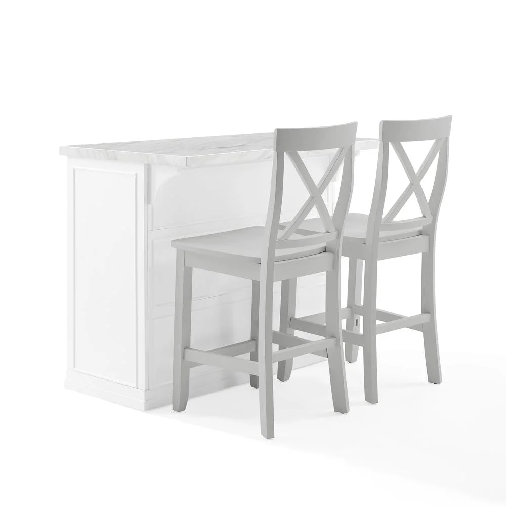 Crosley Furniture Cutler 3-Piece Wood Kitchen Island w/ X-Back Stools in White