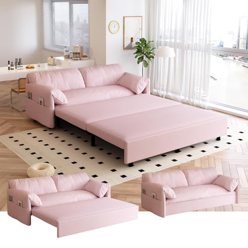 70.1" Futon Sofa Bed Queen Size, Pull Out Bed, 3-in-1 Convertible Sleeper Sofa with 2 Soft Pillows, Modern Velvet Futon Couch for Living Room