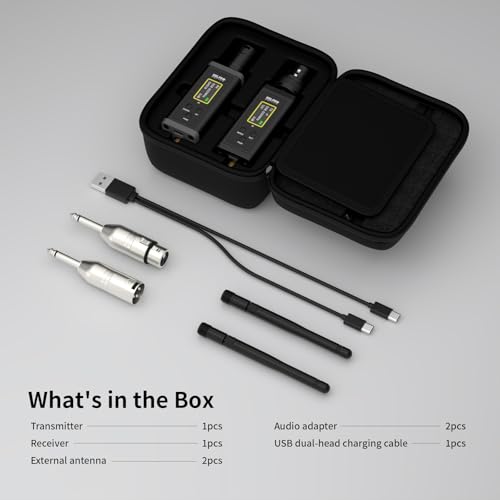 UHF Wireless XLR Transmitter and Receiver with Dual Antennas, 470ft Range, Auto Channel Scanning, Plug-on Wireless Mic Adapter for Audio Mixer