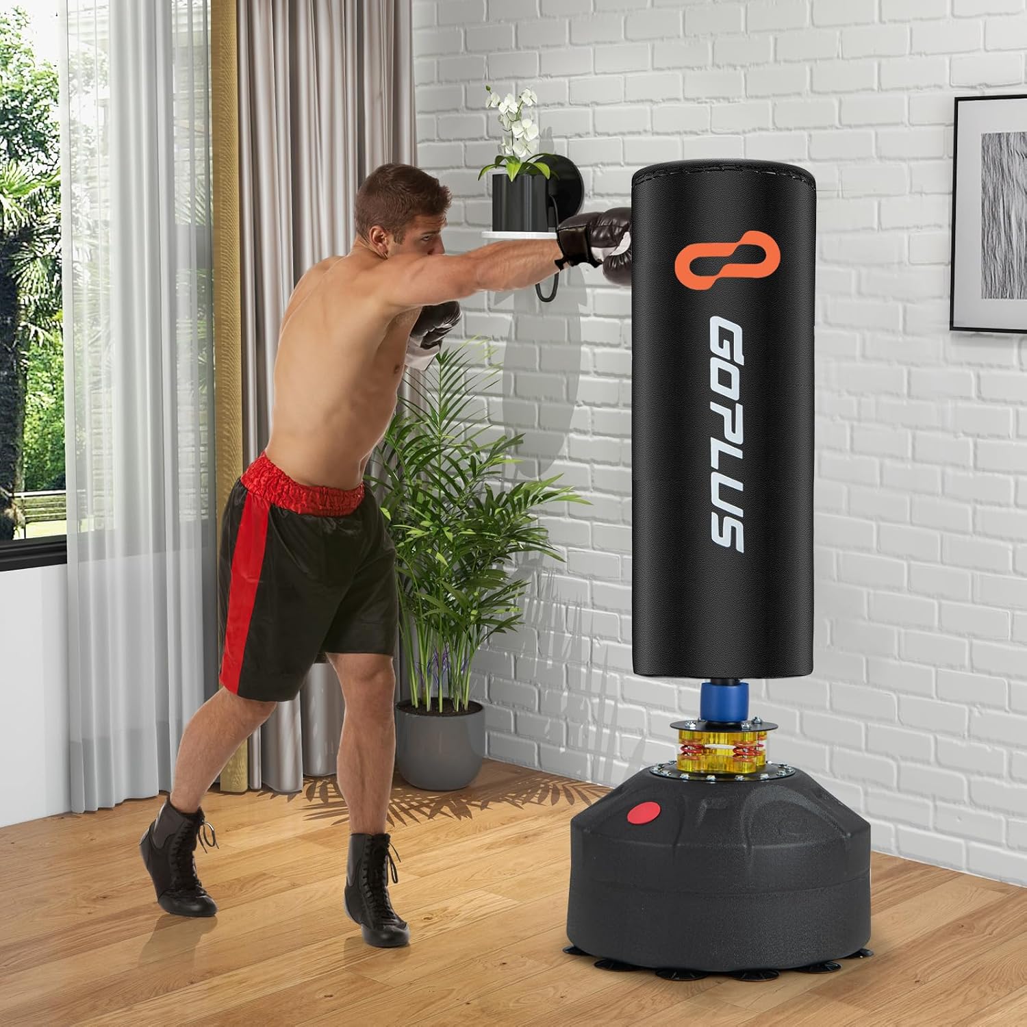Goplus Freestanding Punching Bag, 220LBS Heavy Boxing Bag with Gloves, Shock Absorber, 12 Suction Cup Base