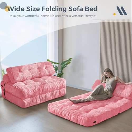 MAXYOYO Folding Sofa Bed, Convertible Sleeper Chair with Pillow Foldable Mattress with Back Support