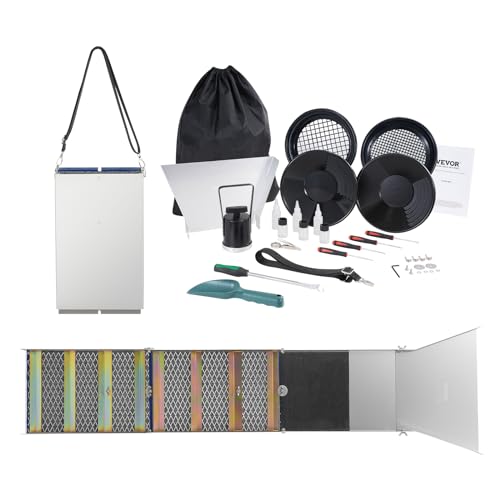VEVOR Complete Sluice Box Gold Panning Kit, 50" Folding Aluminum Alloy Gold Mining Equipment, 23 PCS Gold Prospecting Kit with Gold Pan