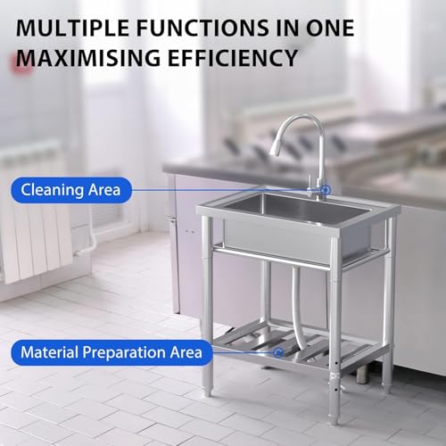 28"x20"x34" Stainless Steel Utility Sink, Freestanding Single Bowl with Hot & Cold Water Faucet