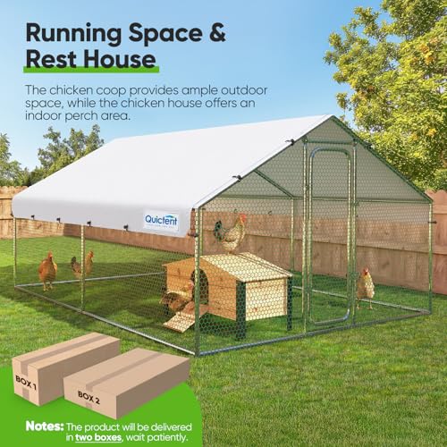 Quictent Large Metal Chicken Coop Run for 10+ Poultry with Galvanized Hardware Cloth and Waterproof Roof Cover