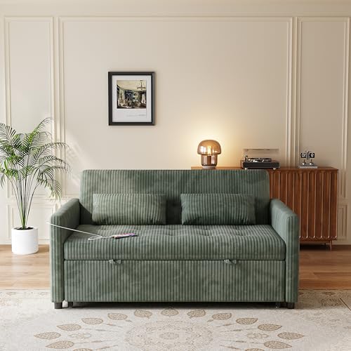 Sofa Bed, Loveseat 3-in-1 Sleeper Sofa with Pull Out Bed, Pockets and USB