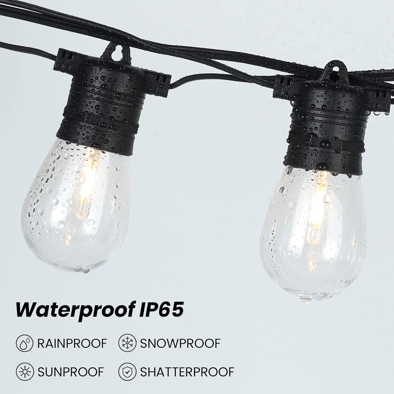 Outdoor String Lights LED100FT Waterproof IP65 Connectable Dimmable Patio Lights for Bistro Cafe Porch Party