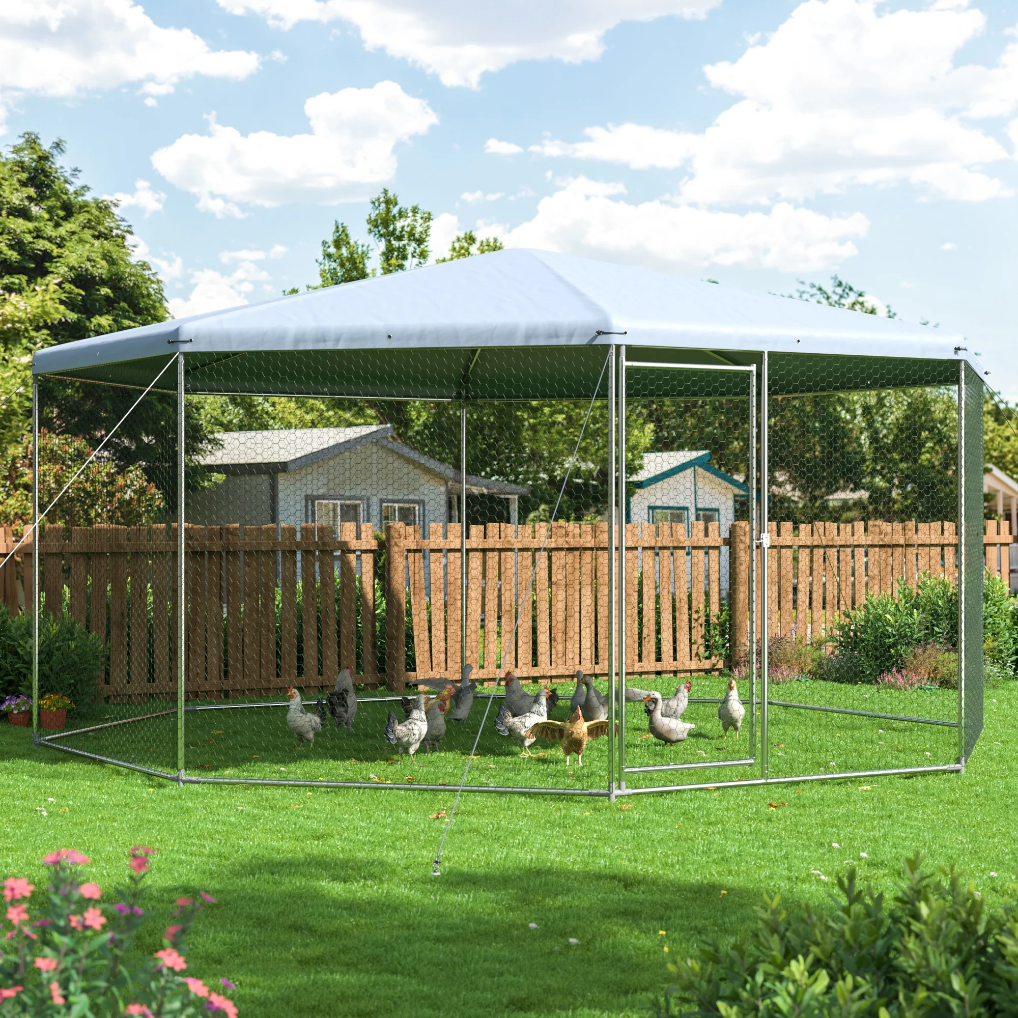 DAKITO Chicken Coop,Large Metal Chicken Run Pen Suitable for All Seasons,Walk in Chicken Coops for 6/10 Chickens