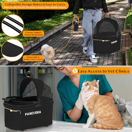 PAWZIDEA Dog Stroller for Large Dogs, Pet Stroller with Detachable Carrier for Portable Dog Crate for Car Seat, Foldable Dogs Jogger Strollers