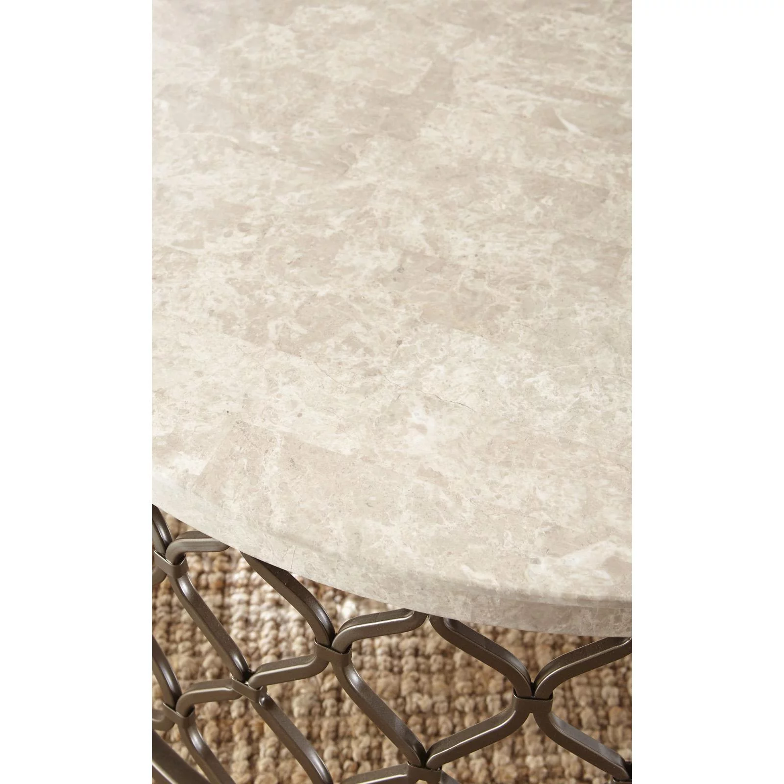 Steve Silver Roland Round Metal Base End Table with White Stone Top