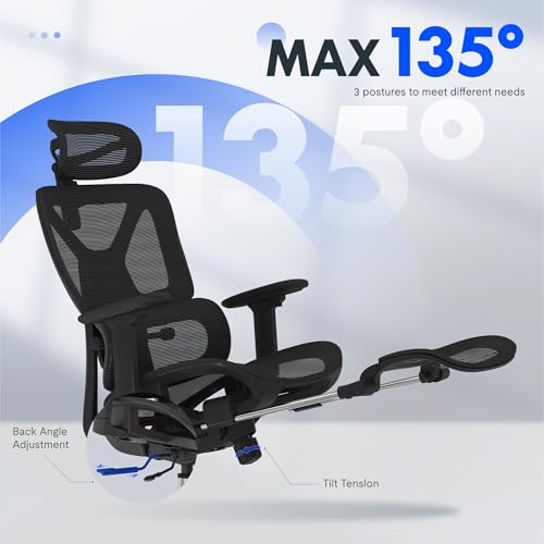FLEXISPOT ErgoX Premium Ergonomic Office Chair with Footrest- Adjustable 3D Armrests, Dynamic Lumbar Support, Recline & Tilt Function, Mesh Seat