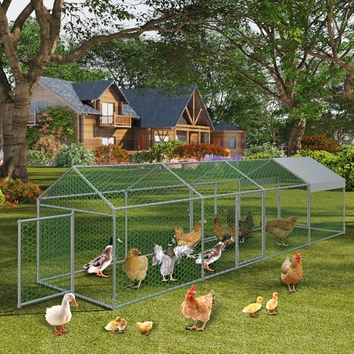 Large Metal Chicken Coop, 160" x40" x40" Chicken Runs for Yard with Cover, Walk in Poultry Cage with 3 Lockable Doors, Metal Chicken Run