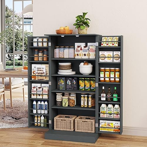 Yusong 72'' Tall Kitchen Pantry Cabinet, Farmhouse Storage Cabinet with 4 Doors, Drawer and Adjustable Shelf