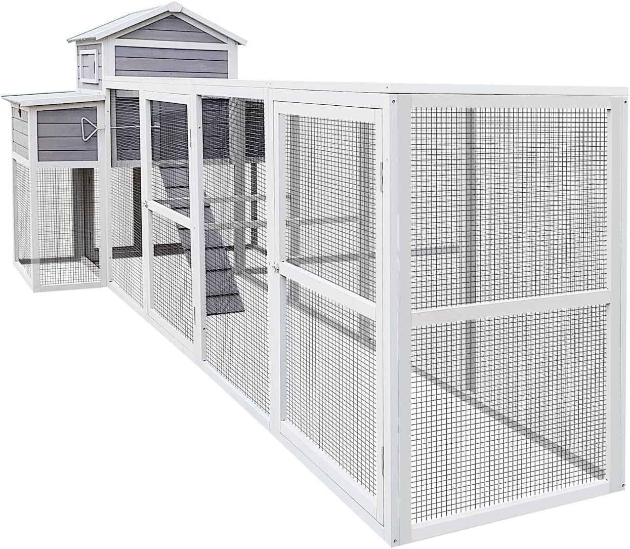 150＂Chicken Coop Extra Large Chicken House, Outdoor Wooden Hen House Black Rust-Proof Metal Wire Poultry Cage with Two Nesting Boxes, 5 Perches