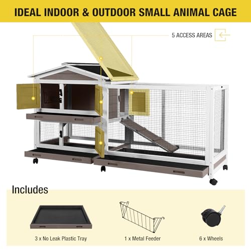 Aivituvin Rabbit Hutch 93.7" Large Rabbit Cage Indoor Outdoor Guinea Pig Cage Chicken Coop on Wheels Bunny Cage with 4 Deep No Leakage Pull Out Tray