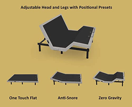 California King Adjustable Bed Base with 10 Inch Gel Memory Foam Mattress - Dual Massage - USB Ports - Zero Gravity - Underbed Light - Wireless Remote