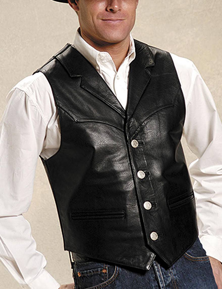 Roper Western Vest Mens Leather Button 02-075-0510-0503 Bl Black