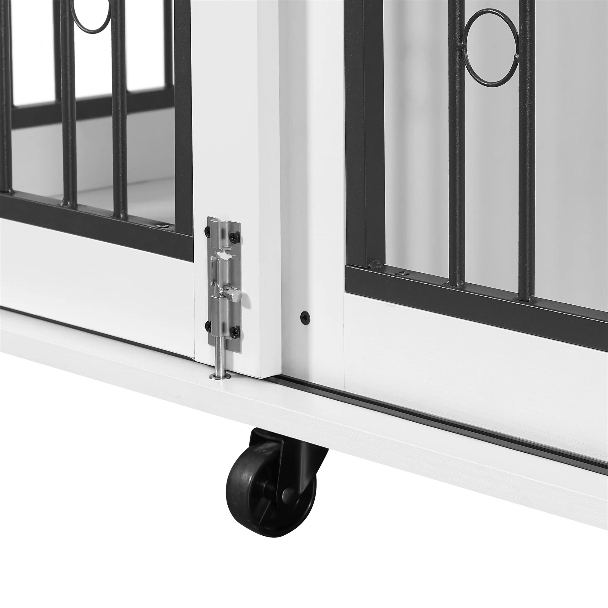 Ostreici 44" Anti-Bite Furniture Style Dog Crate Sliding Barn Door, Dog Kennel End Table w/ Wheels