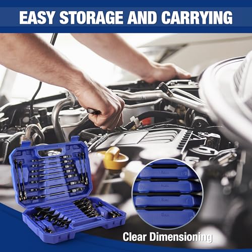 WORKPRO 22-piece Ratcheting Wrench Set with 180° Flex Head, Anti-Slip Tooth, Combination Wrench Sets with Organizer Box, Metric 6-18mm & SAE 1/4-3/4"