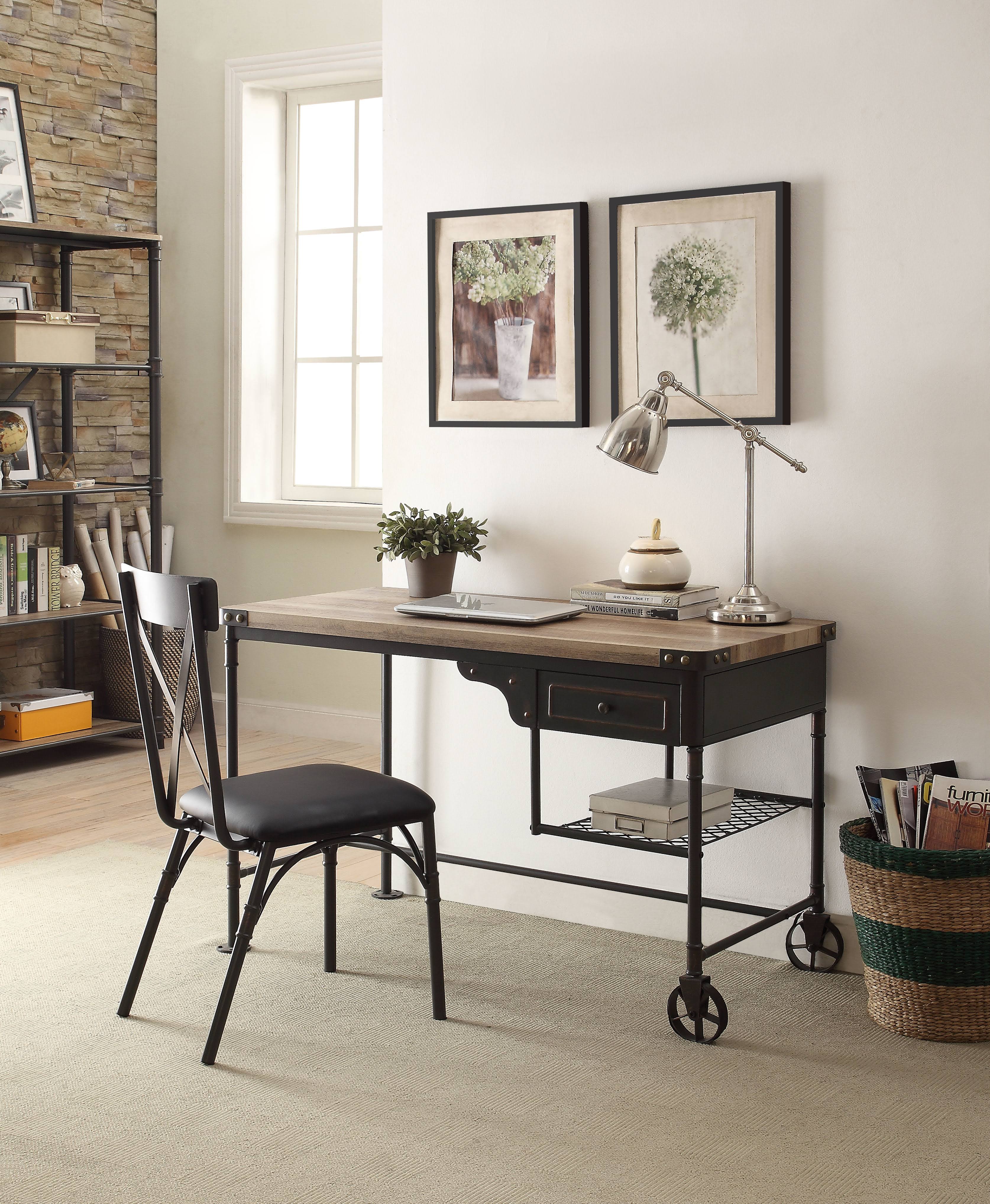 Acme Itzel Desk Antique Oak u0026 Sandy Gray