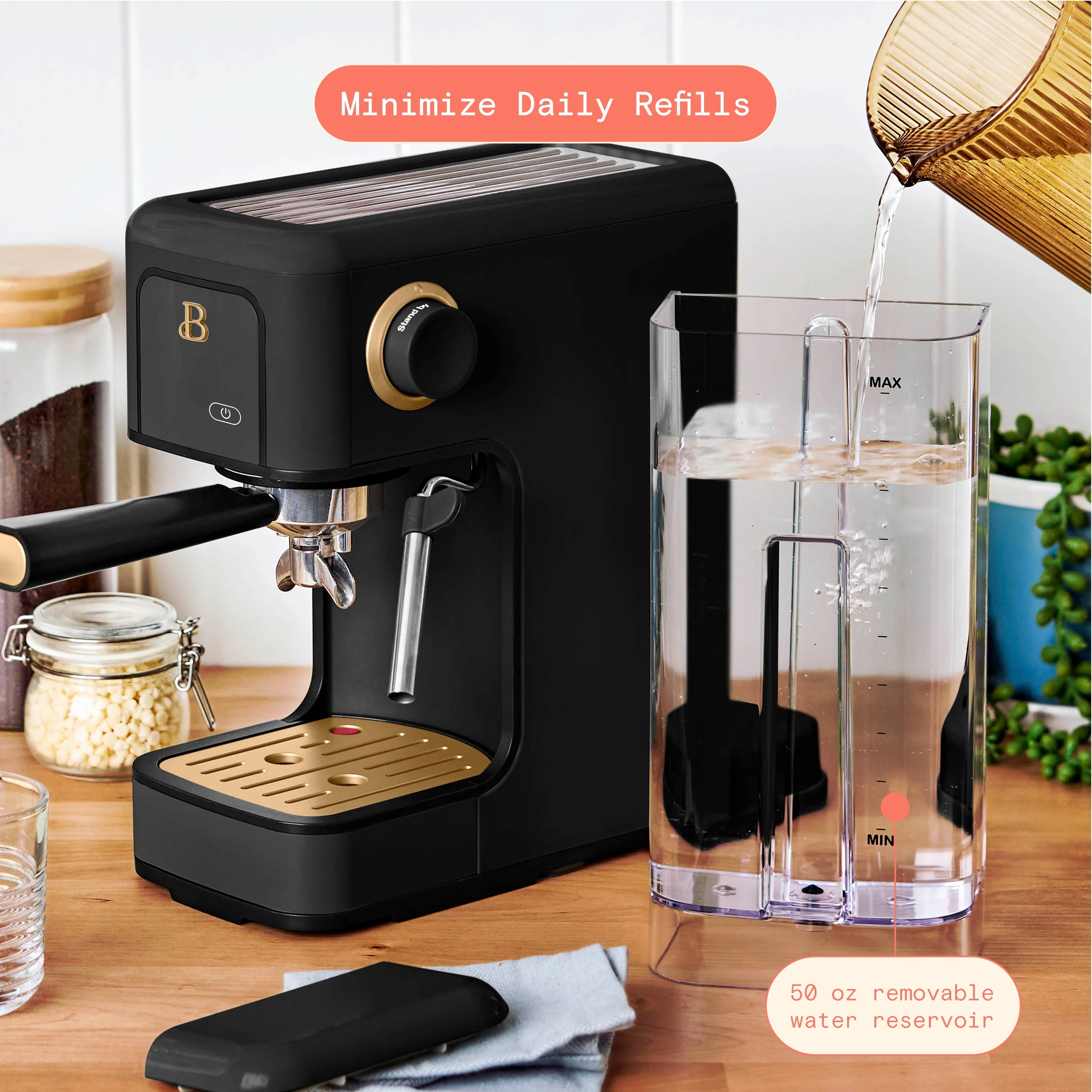 Beautiful Slim Espresso Maker with 20-Bar Pressure, White Icing by Drew Barrymore