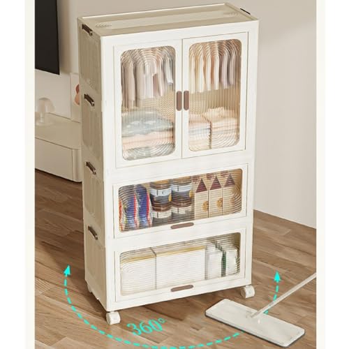 Portable Wardrobe Cabinet, Stylish Small Wardrobe Foldable Organizer for Bedroom (Transparent), Genericqedb51k3vg-11