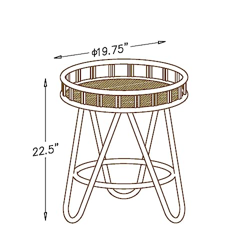 FINECASA Round Rattan Coffee Table, 32'' Wicker Boho Hand-Woven Top